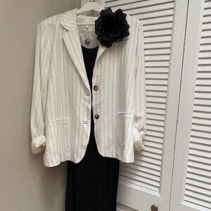 NEW NIA felix blazer in cream linen black stripe size L